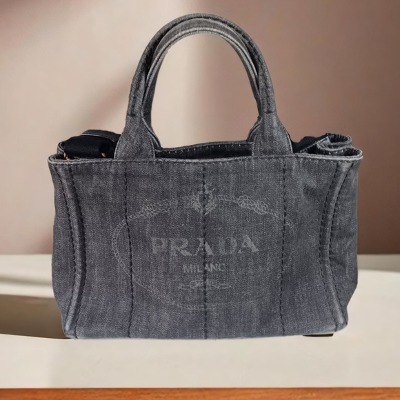 SOLD ‼️PRADA Canapa EUC Denim Black Mini Tote w/Strap - Picture 6 of 17